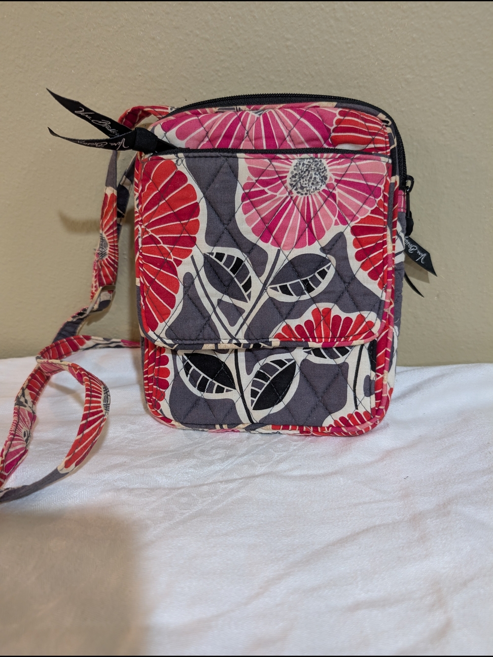 Vera Bradley Pink Red Floral Quilted Crossbody